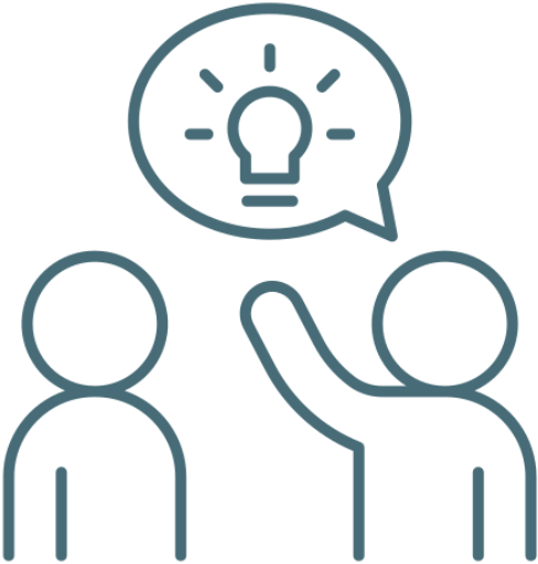 Two figures discussing an idea concept.