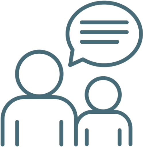 Two figures with speech bubble icon.